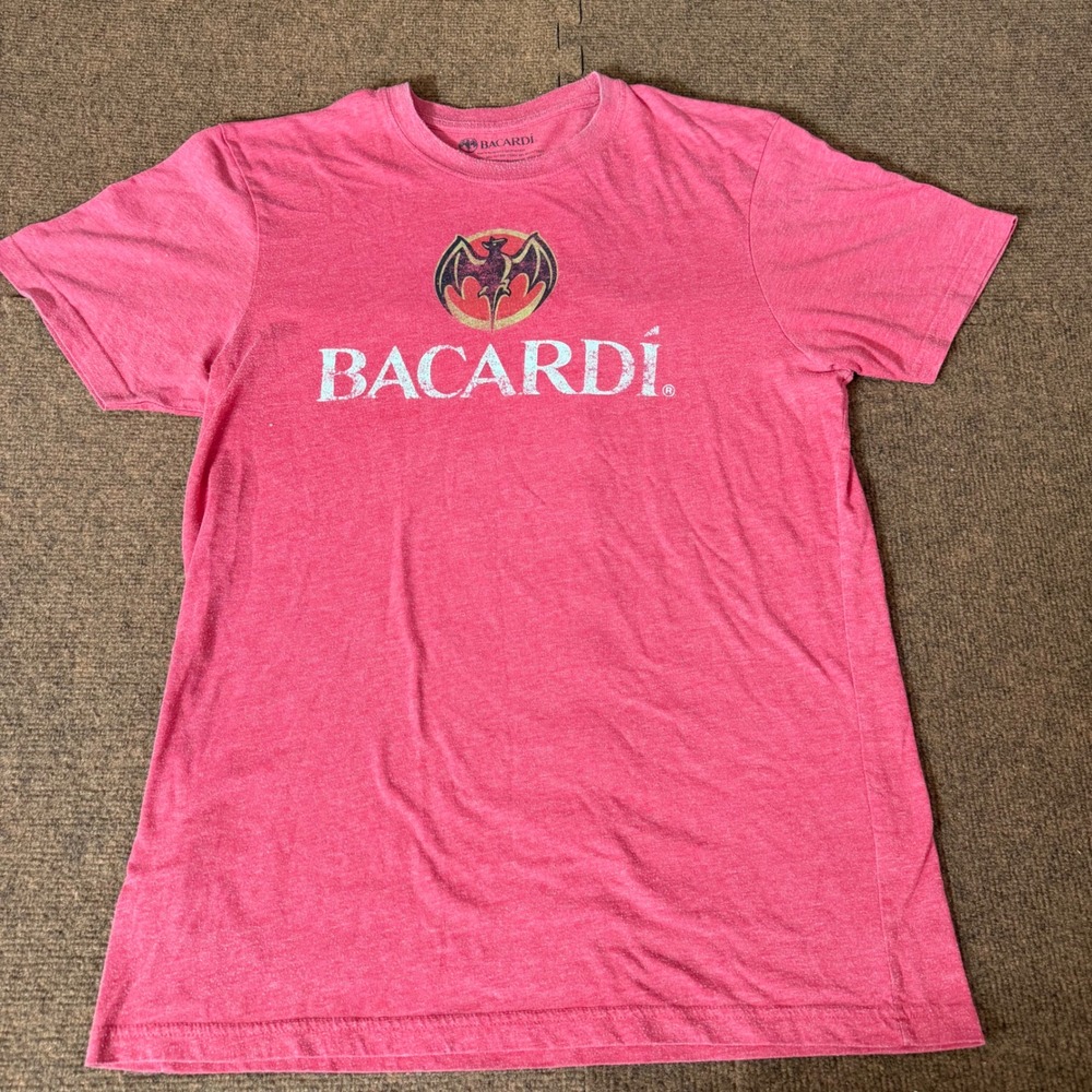 Bacardi Rum Graphic T-Shirt Mens Large Pink Heathered Distressed Logo Est 1862